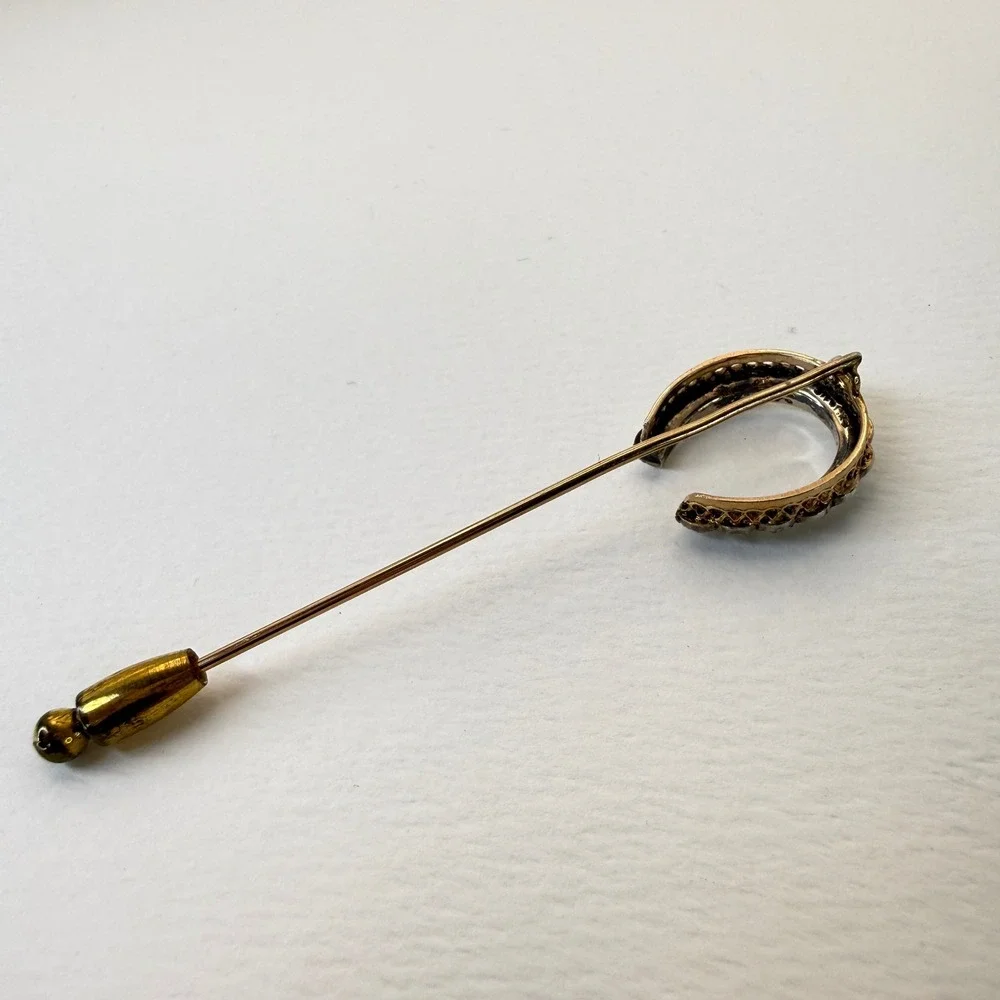 Antique Horseshoe Stick Pin Clear Paste Stones Sterling Silver Equestrian